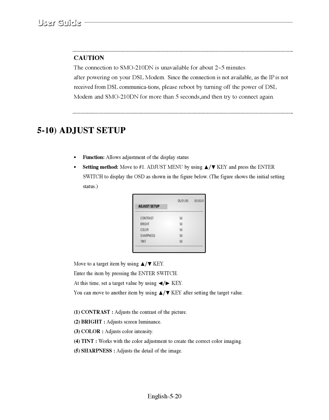 Samsung SMO-210DN manual Adjust Setup, English-5-20 