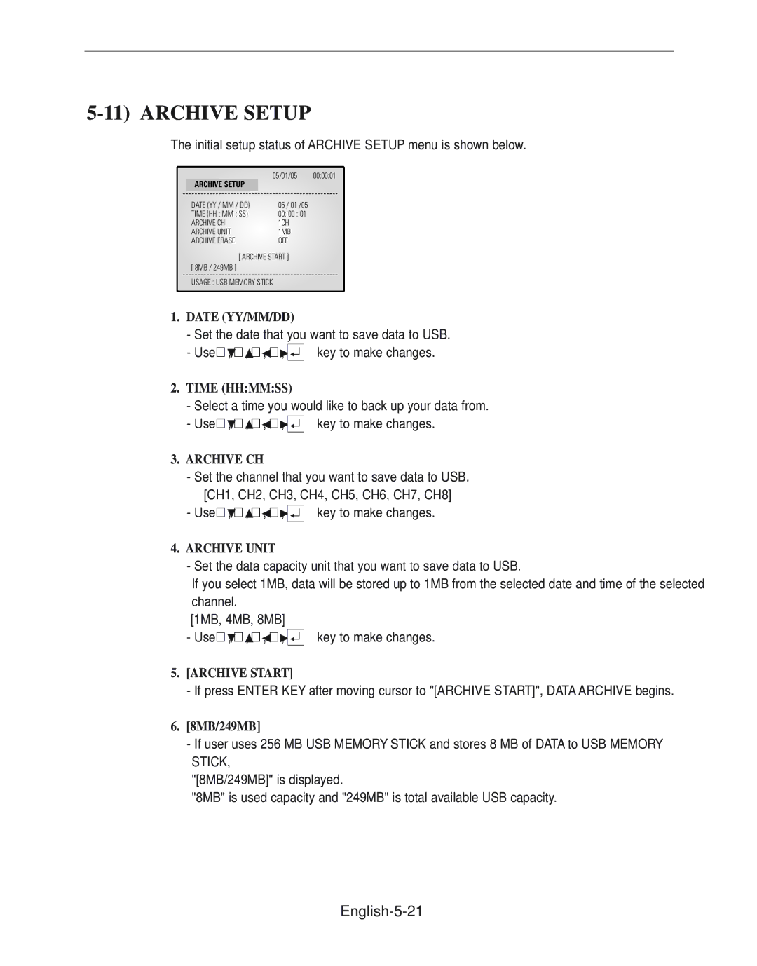 Samsung SMO-210DN manual Archive Setup, English-5-21 