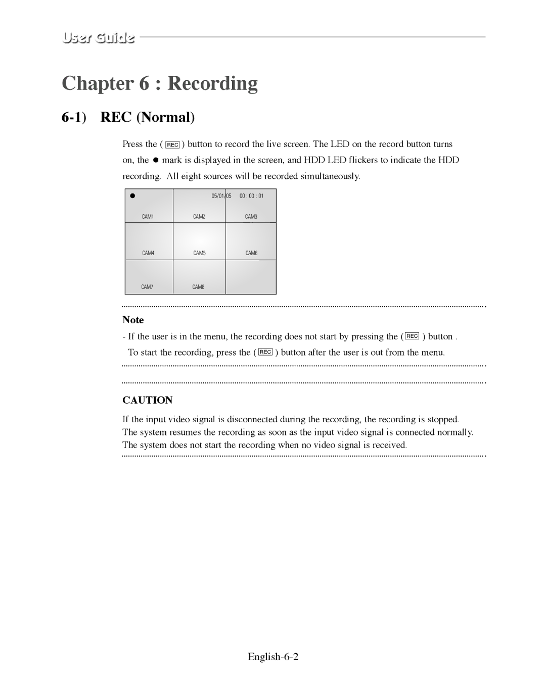 Samsung SMO-210DN manual REC Normal, English-6-2 