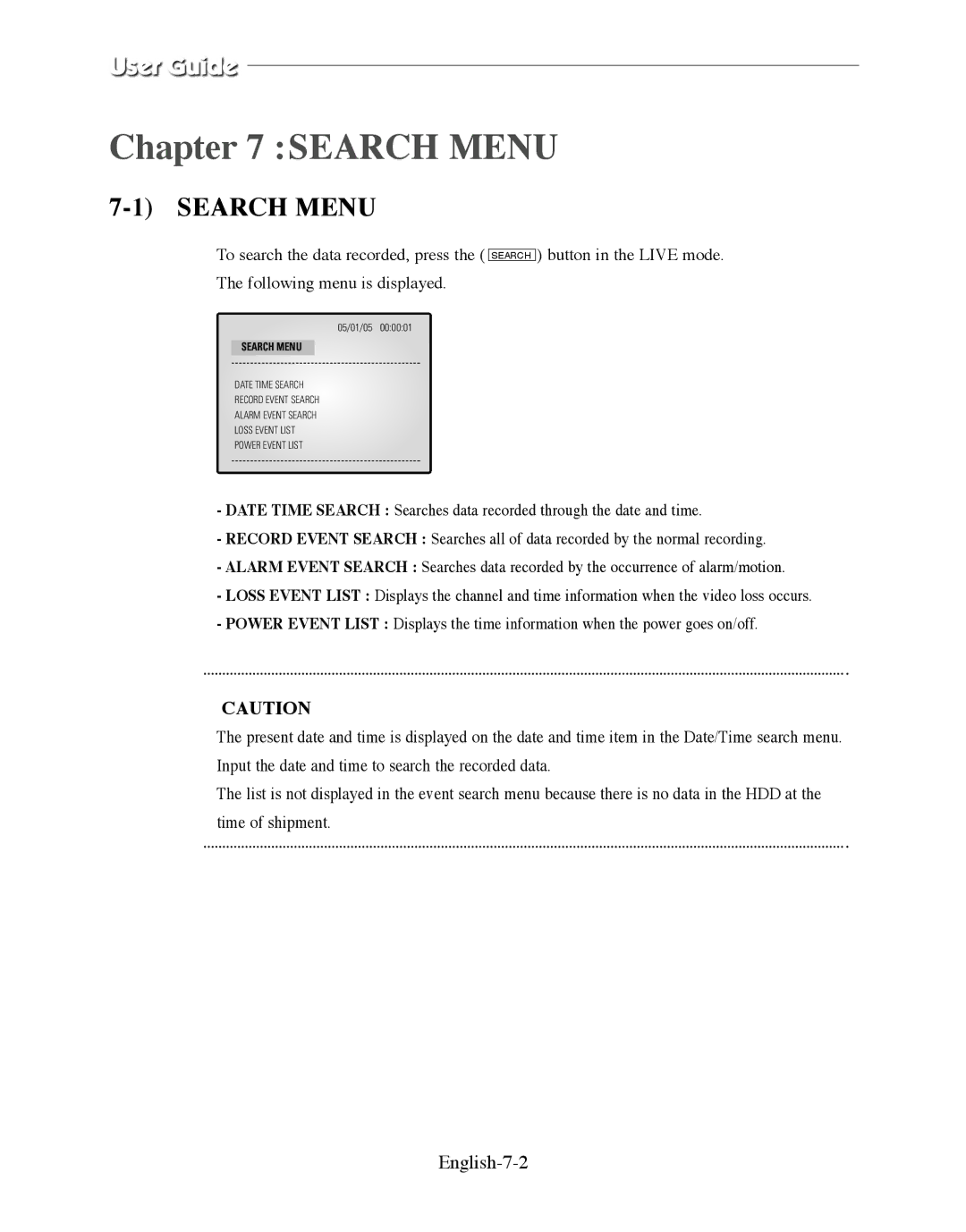 Samsung SMO-210DN manual Search Menu, English-7-2 