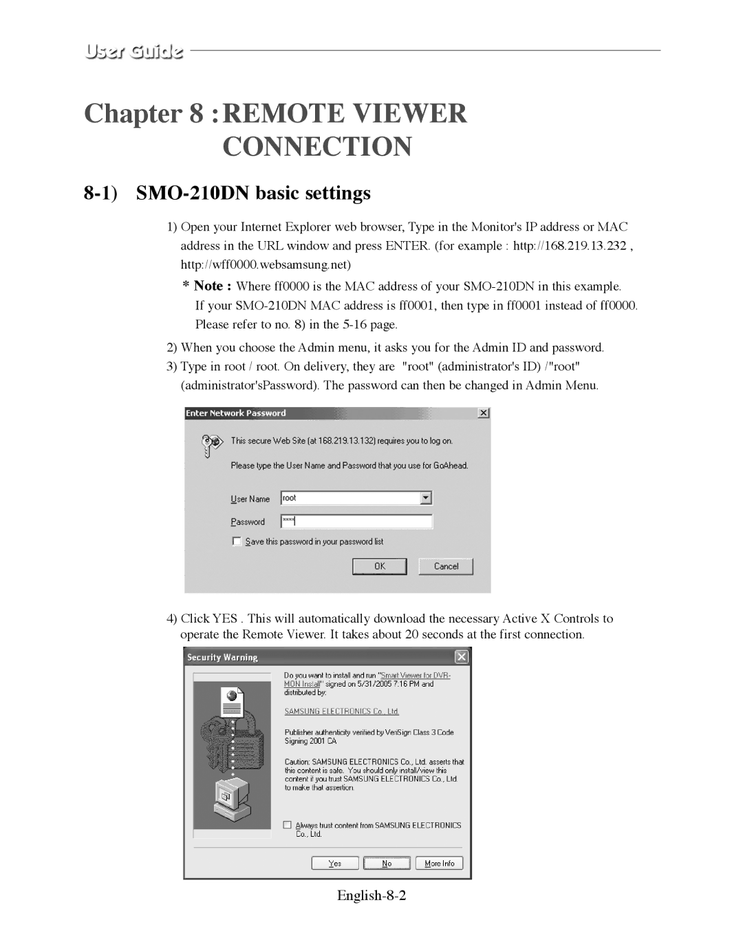 Samsung manual SMO-210DN basic settings, English-8-2 