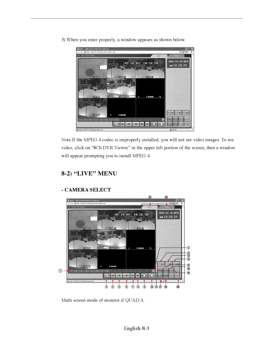 Samsung SMO-210DN manual Live Menu, English-8-3 