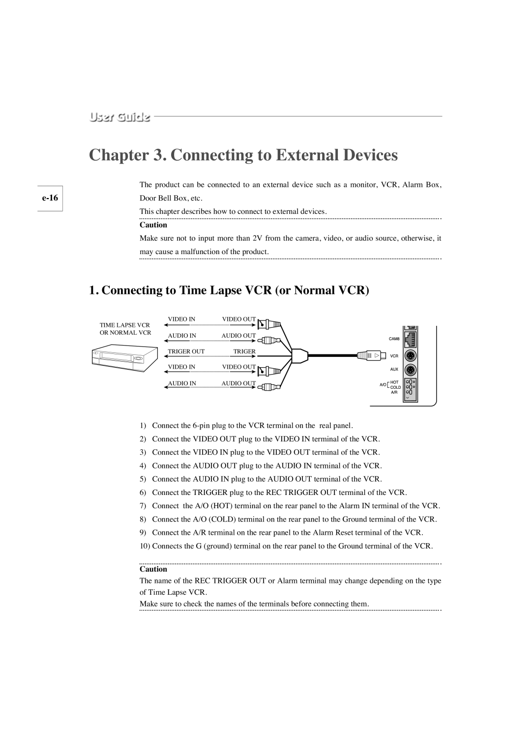 Samsung SMO-210TP, SMO-150TP manual Connecting to External Devices, Connecting to Time Lapse VCR or Normal VCR 