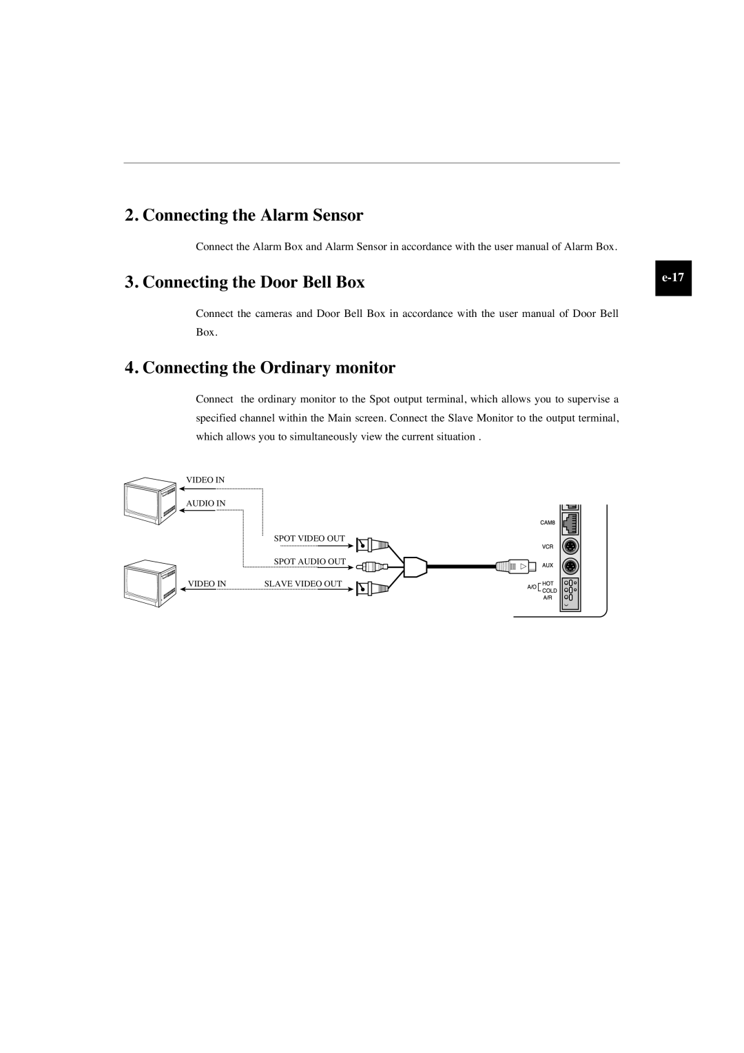 Samsung SMO-150TP, SMO-210TP manual Connecting the Alarm Sensor, Connecting the Ordinary monitor 