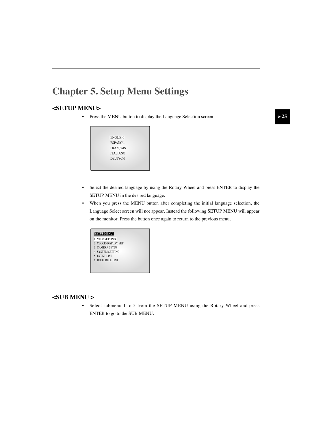 Samsung SMO-150TP, SMO-210TP manual Setup Menu Settings, SUB Menu 