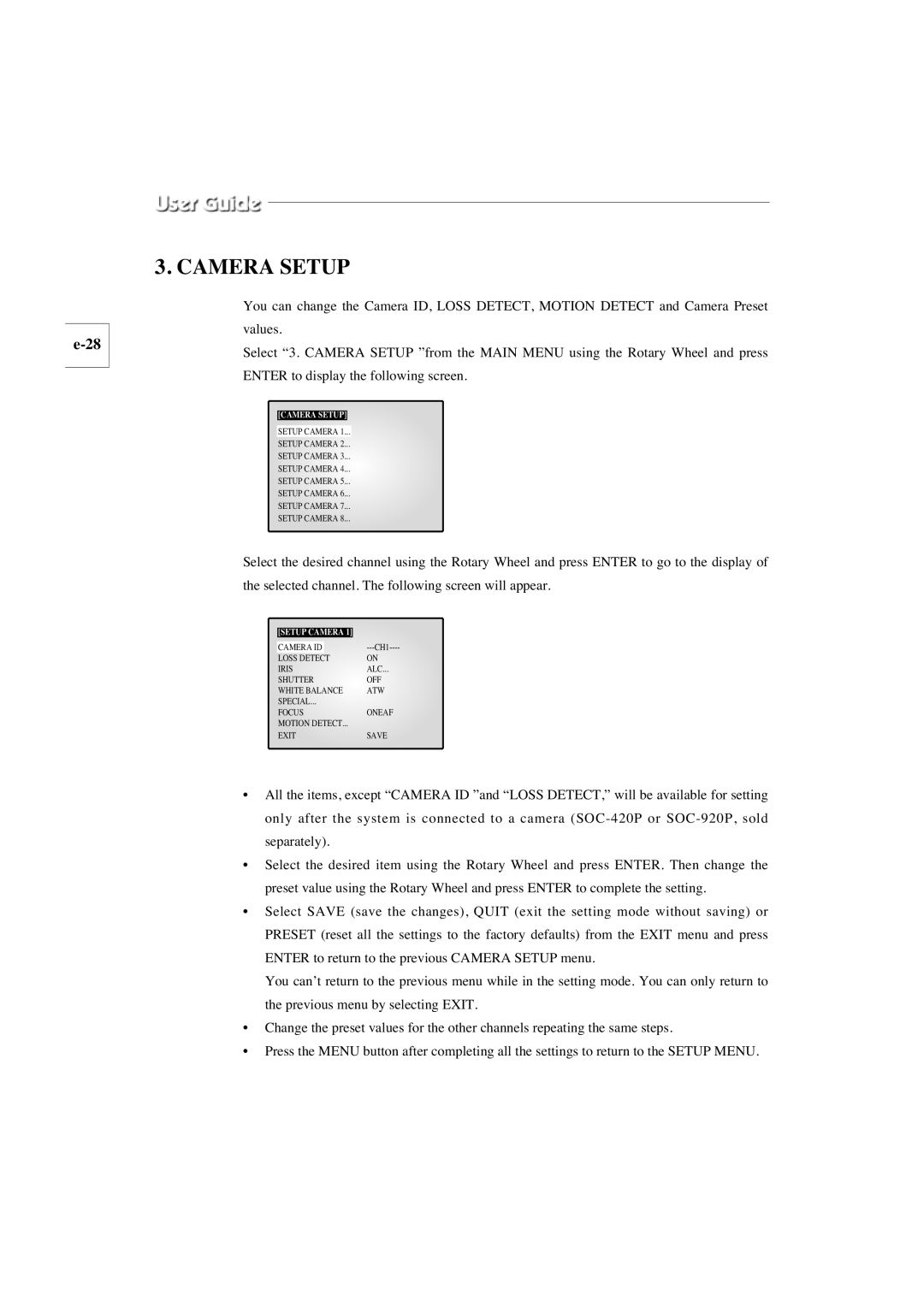 Samsung SMO-210TP, SMO-150TP manual Camera Setup 