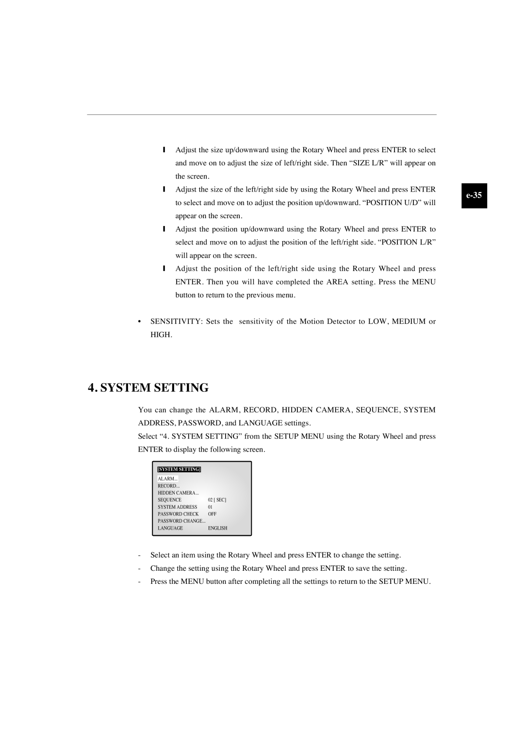 Samsung SMO-150TP, SMO-210TP manual System Setting 