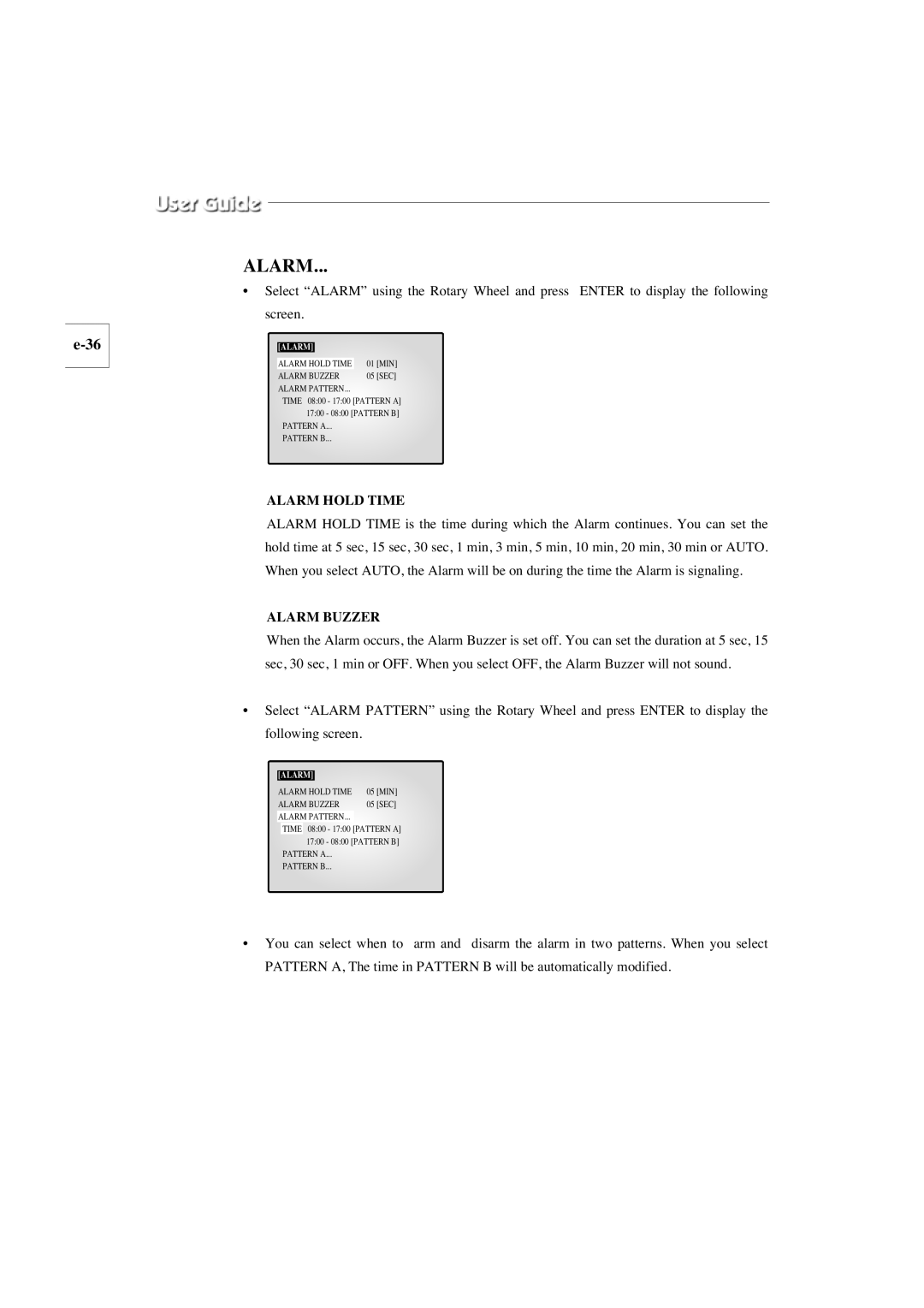 Samsung SMO-210TP, SMO-150TP manual Alarm 