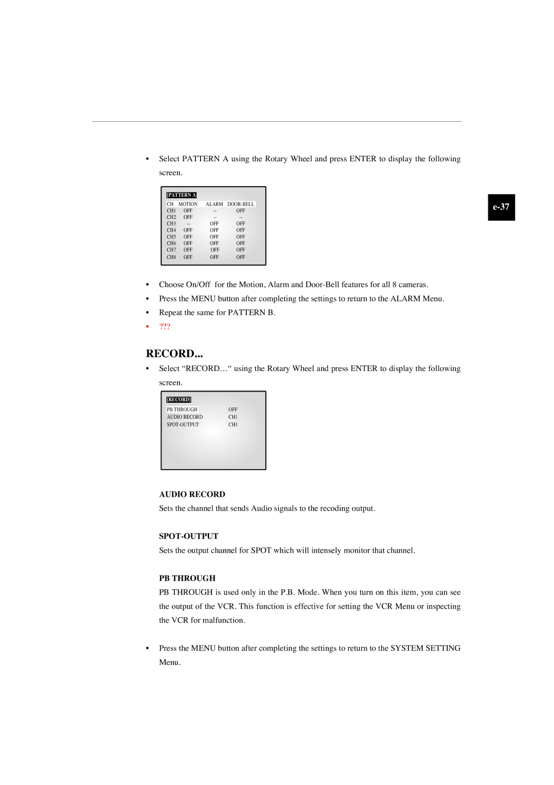 Samsung SMO-150TP, SMO-210TP manual Record, PB Through 