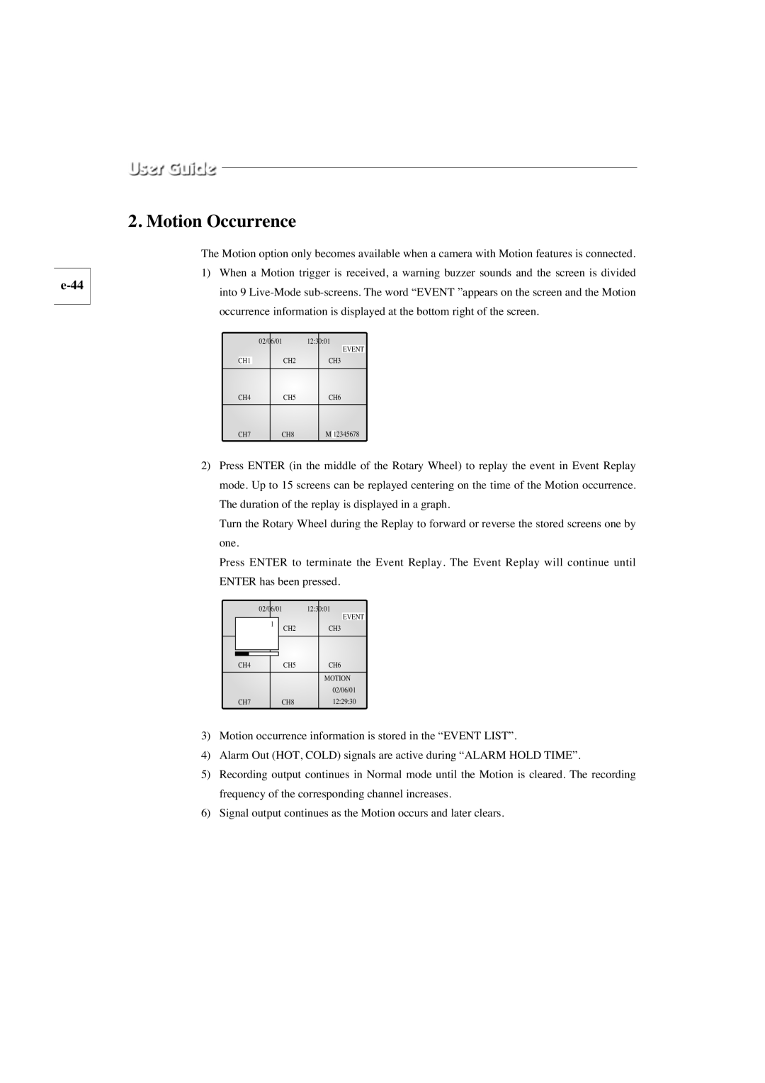 Samsung SMO-210TP, SMO-150TP manual Motion Occurrence 