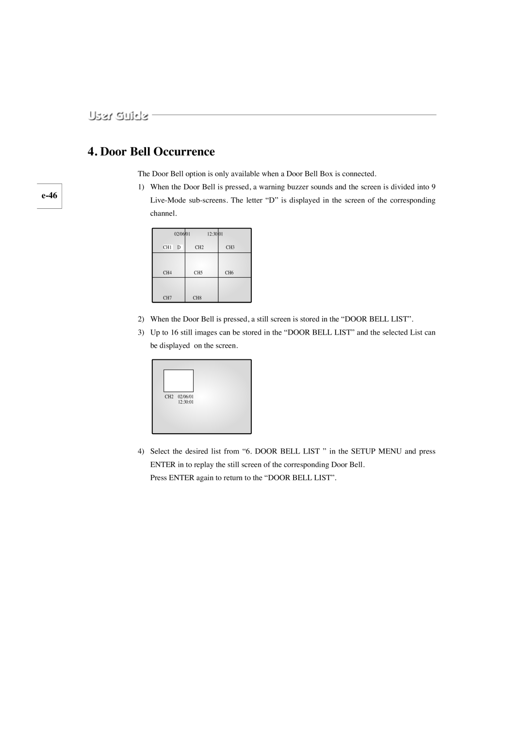 Samsung SMO-210TP, SMO-150TP manual Door Bell Occurrence 