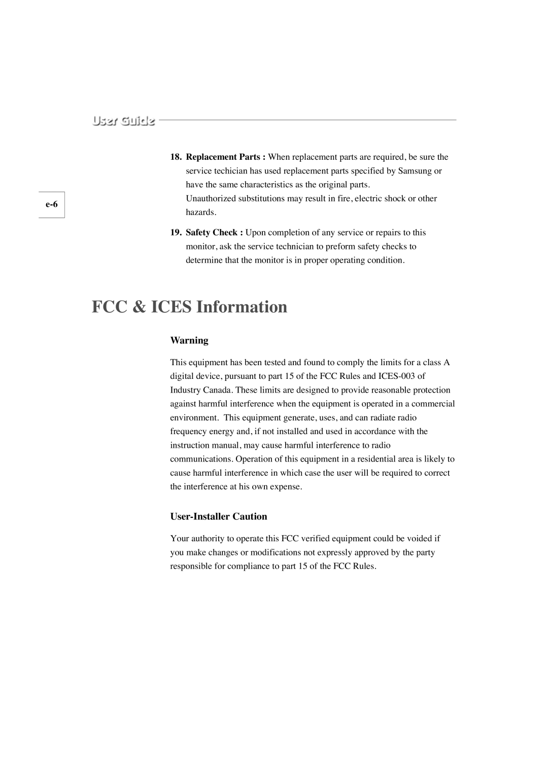 Samsung SMO-210TP, SMO-150TP manual FCC & Ices Information, User-Installer Caution 