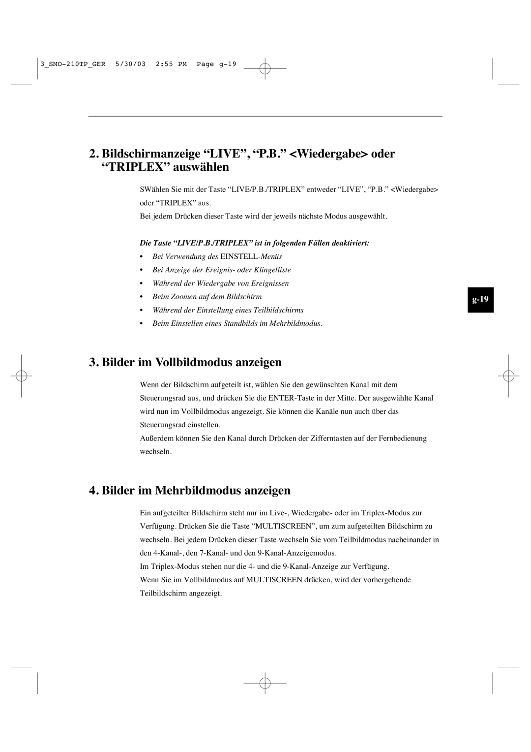 Samsung SMO-210TP manual Bilder im Vollbildmodus anzeigen, Bilder im Mehrbildmodus anzeigen 