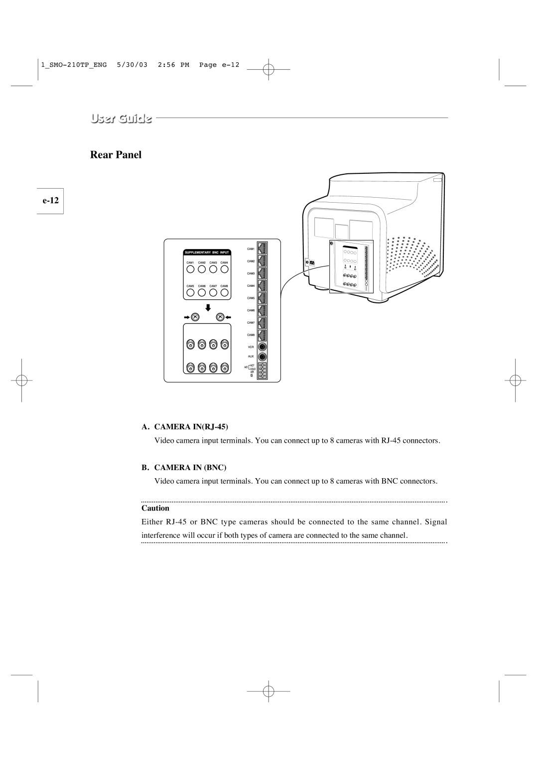 Samsung SMO-210TP manual Camera INRJ-45, Camera in BNC 