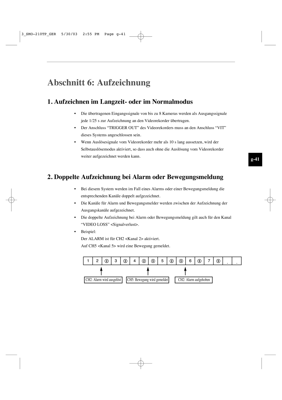 Samsung SMO-210TP manual Abschnitt 6 Aufzeichnung, Aufzeichnen im Langzeit- oder im Normalmodus 