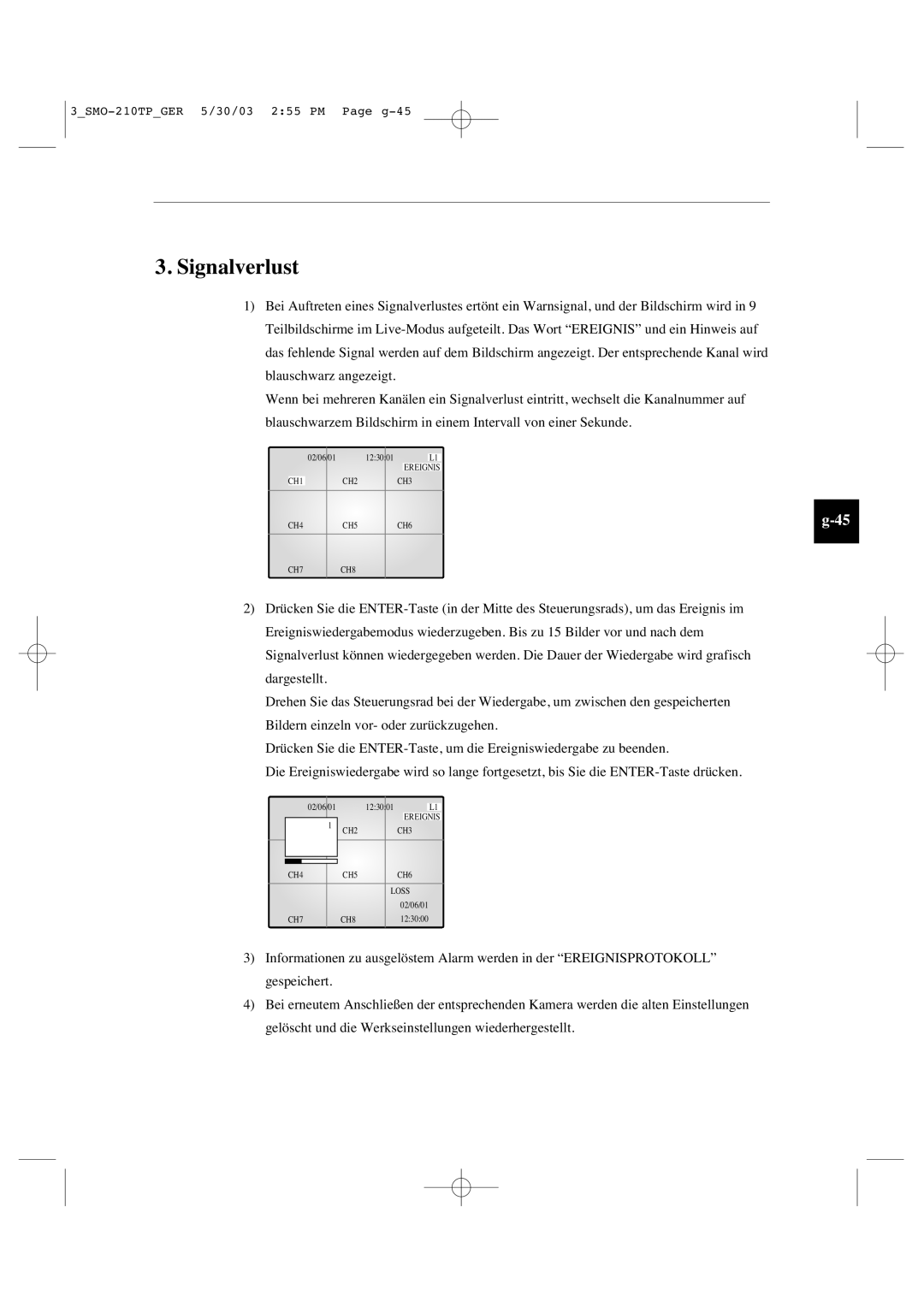 Samsung SMO-210TP manual Signalverlust 