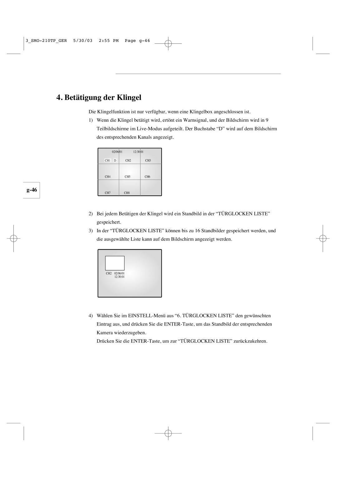 Samsung SMO-210TP manual Betätigung der Klingel 