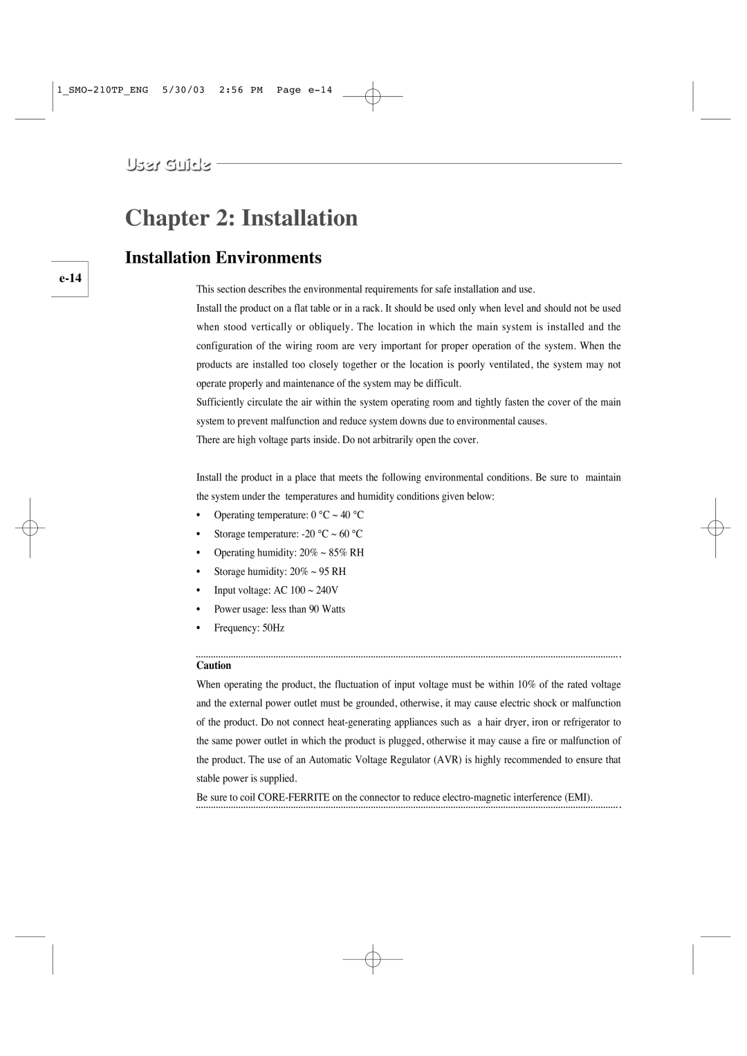 Samsung SMO-210TP manual Installation Environments 