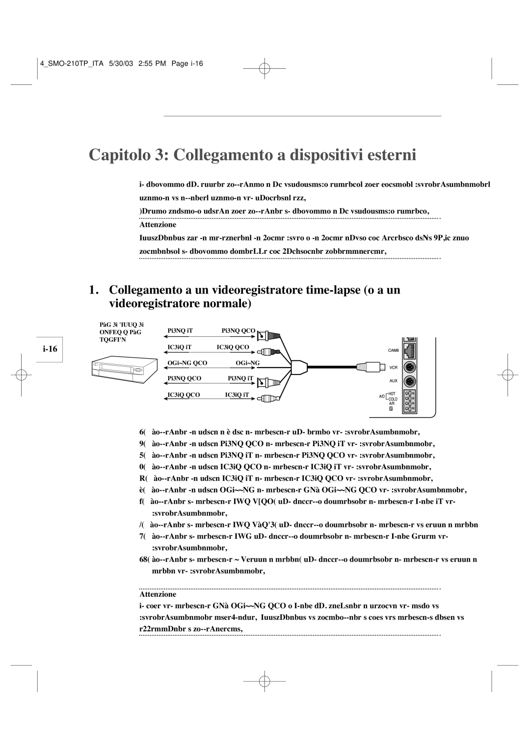 Samsung SMO-210TP manual Capitolo 3 Collegamento a dispositivi esterni 