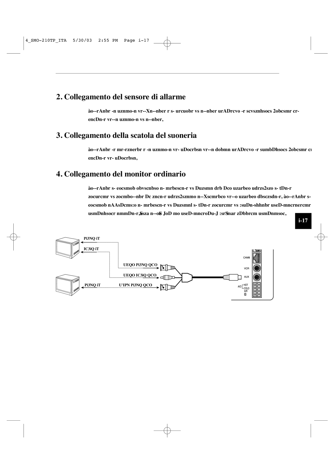 Samsung SMO-210TP manual Collegamento del sensore di allarme, Collegamento della scatola del suoneria 