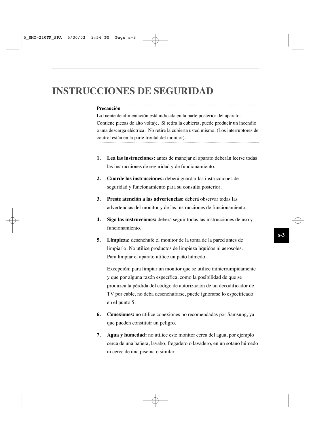 Samsung SMO-210TP manual Instrucciones DE Seguridad 