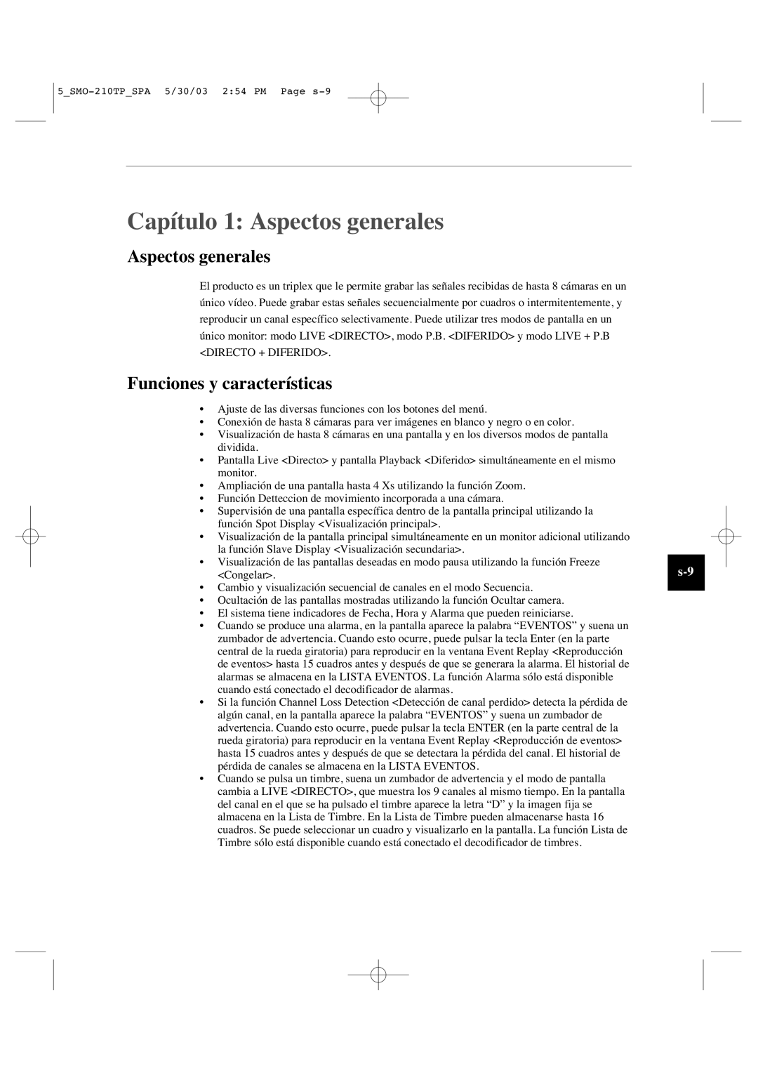 Samsung SMO-210TP manual Capítulo 1 Aspectos generales, Funciones y características, Directo + Diferido 