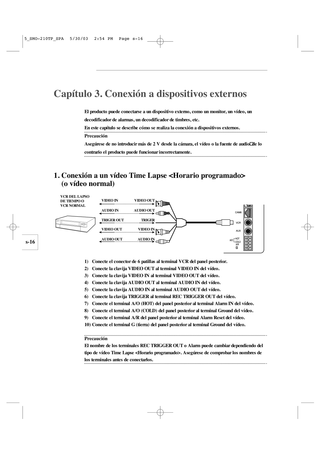 Samsung SMO-210TP manual Capítulo 3. Conexión a dispositivos externos 