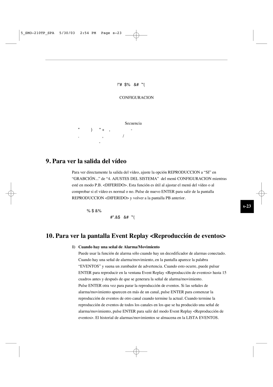 Samsung SMO-210TP manual Para ver la salida del vídeo, Para ver la pantalla Event Replay Reproducción de eventos 