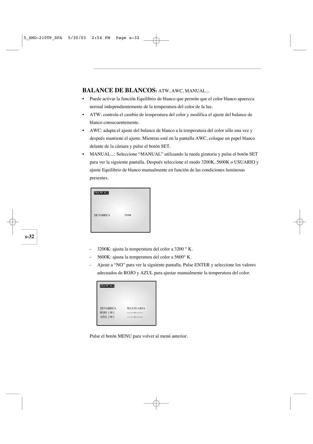 Samsung SMO-210TP manual Balance DE Blancos ATW, AWC, Manual 