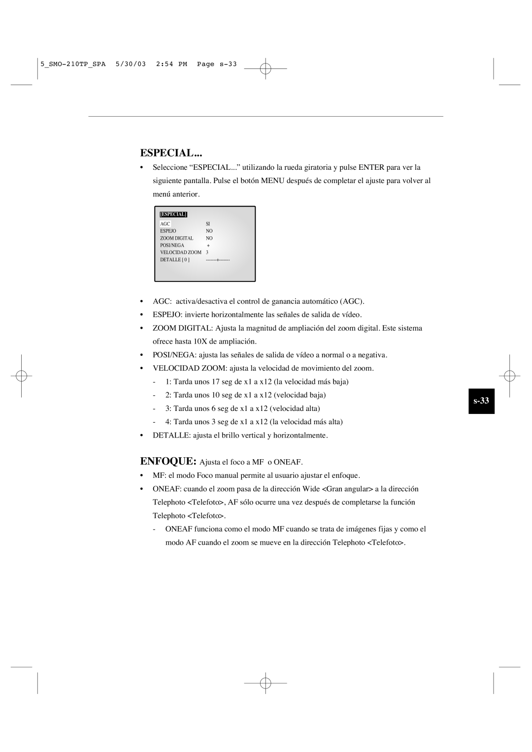 Samsung SMO-210TP manual Especial 