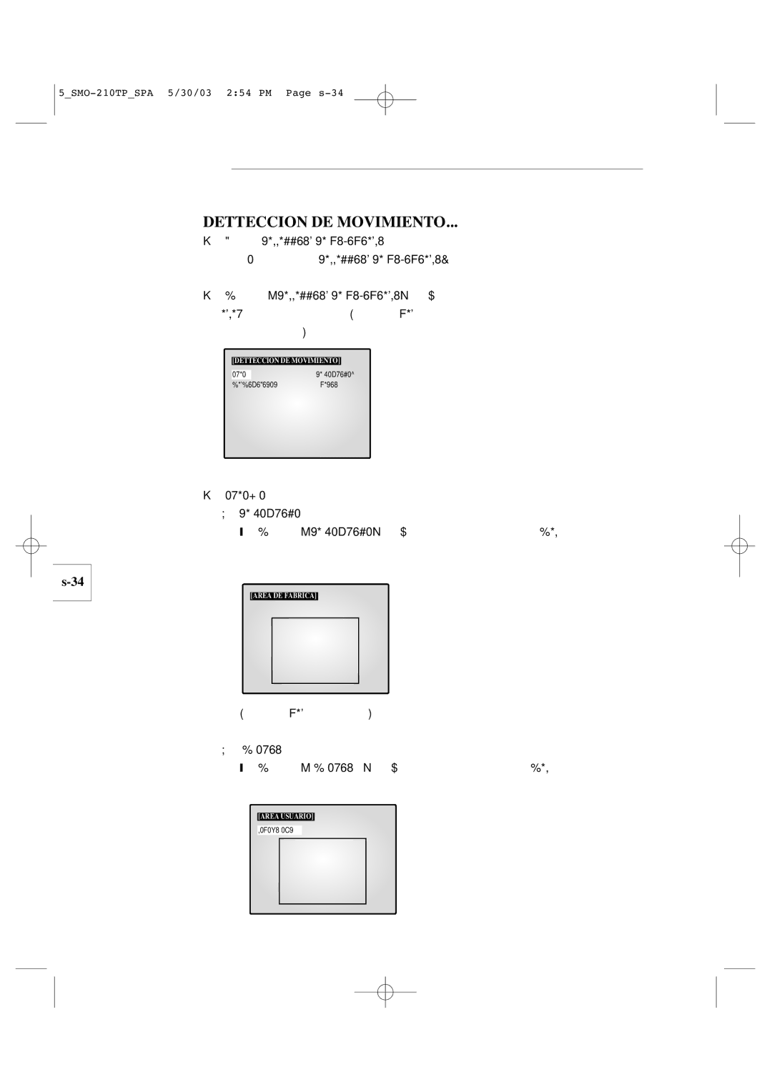 Samsung SMO-210TP manual Detteccion DE Movimiento, DE Fabrica, Usuario 