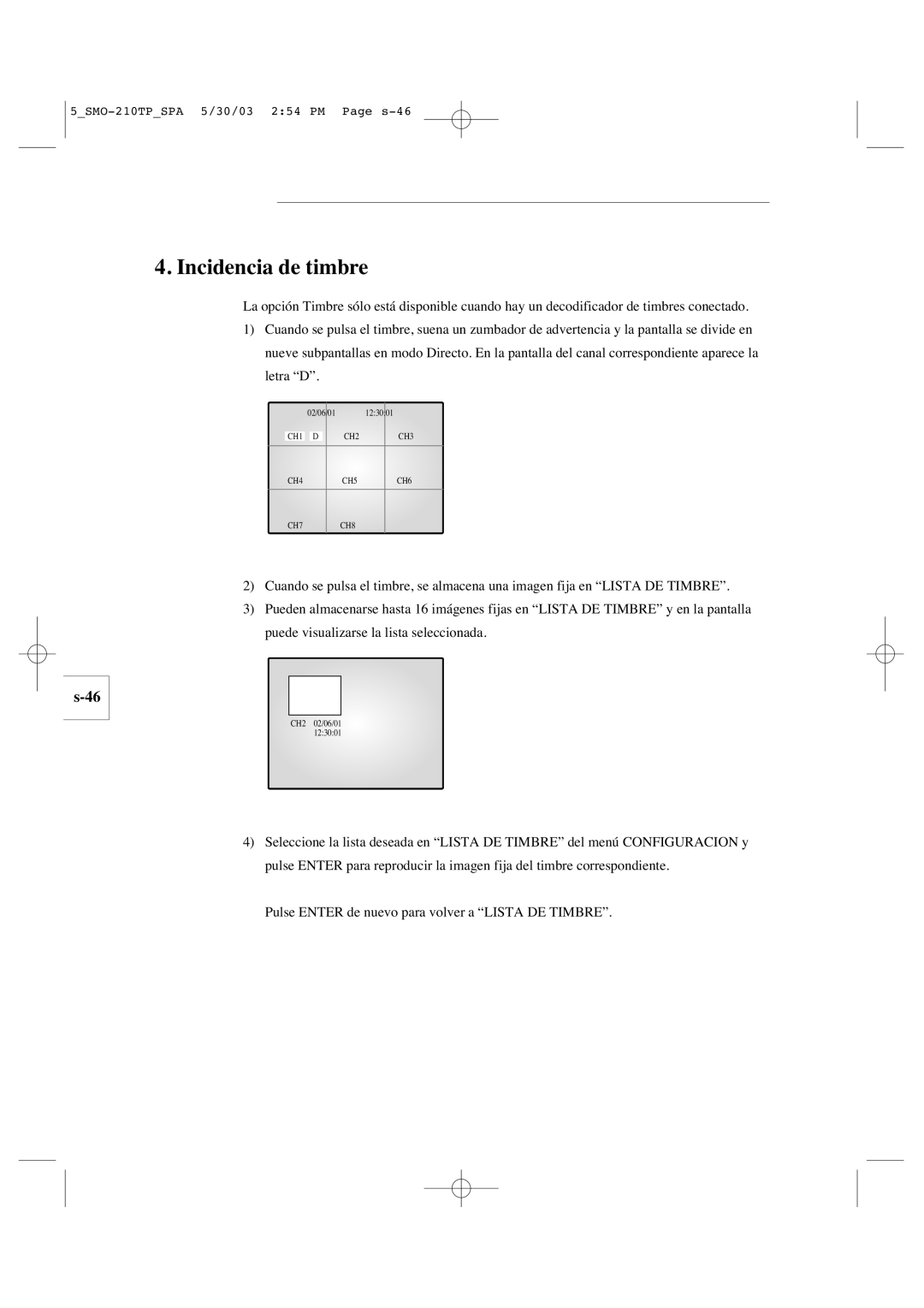 Samsung SMO-210TP manual Incidencia de timbre 