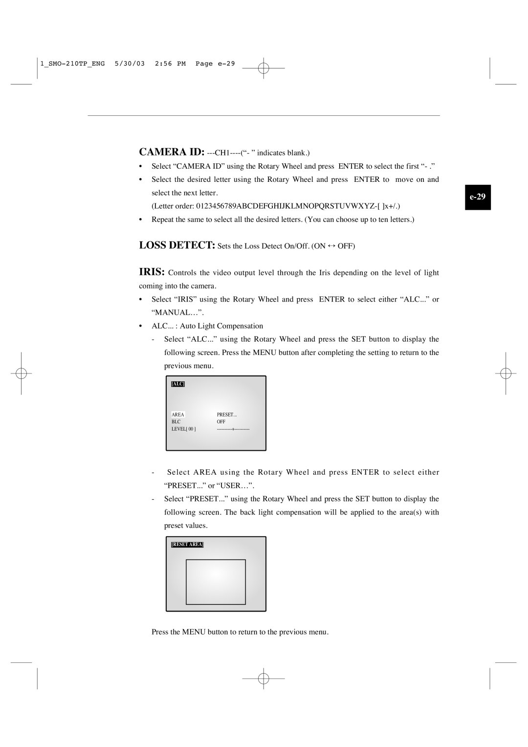 Samsung SMO-210TP manual Press the Menu button to return to the previous menu 