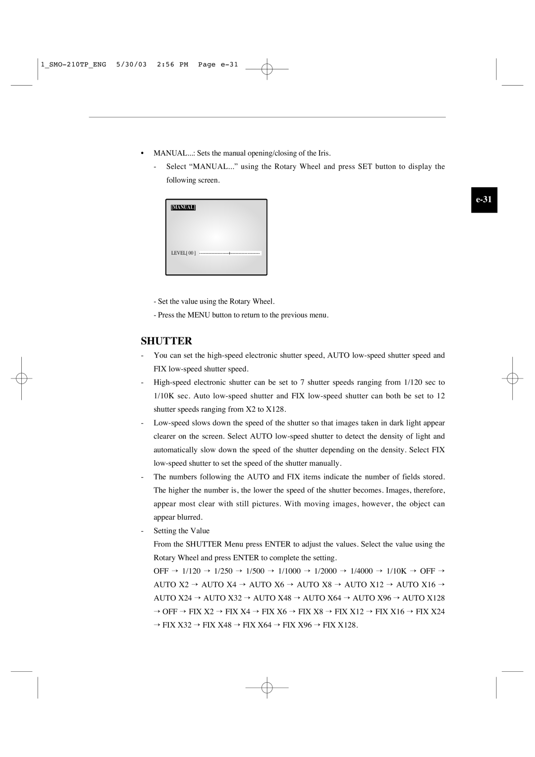 Samsung SMO-210TP manual Shutter 