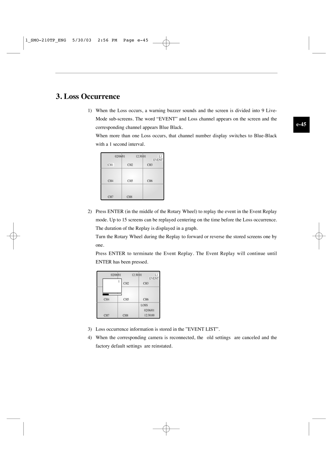 Samsung SMO-210TP manual Loss Occurrence 