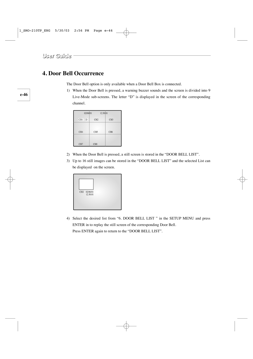 Samsung SMO-210TP manual Door Bell Occurrence 