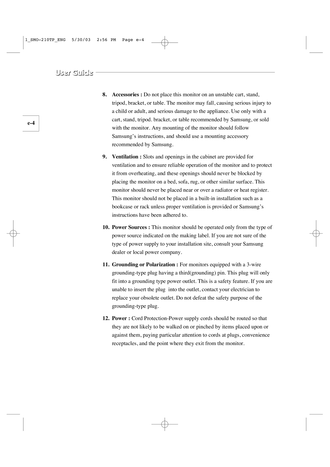 Samsung manual 1SMO-210TPENG 5/30/03 256 PM Page e-4 