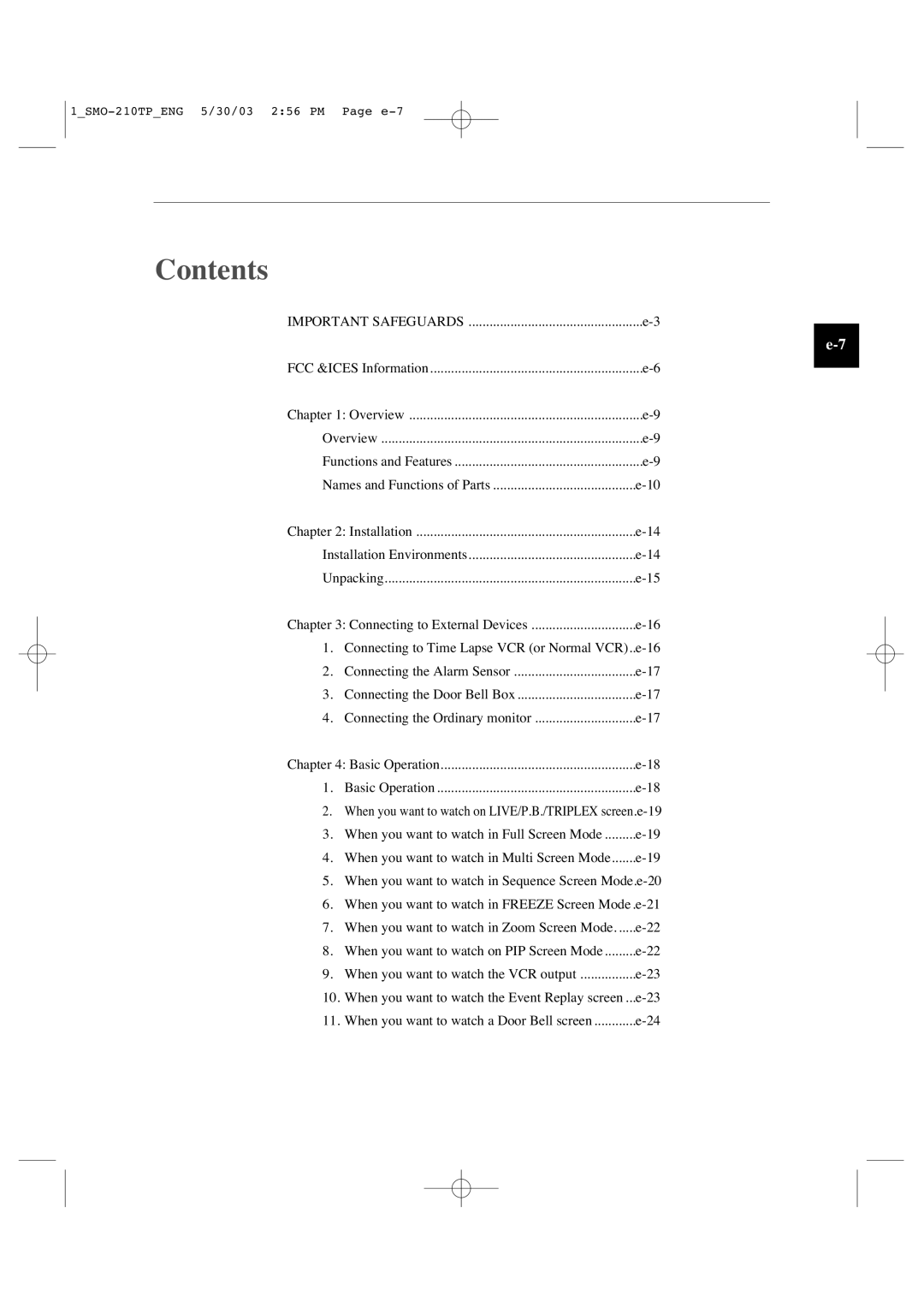 Samsung SMO-210TP manual Contents 