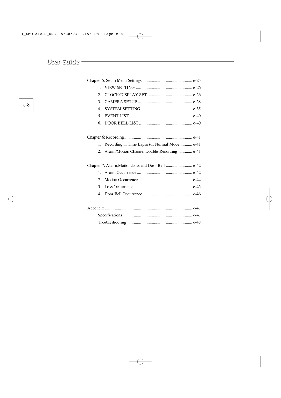 Samsung SMO-210TP manual View Setting CLOCK/DISPLAY SET, Event List 