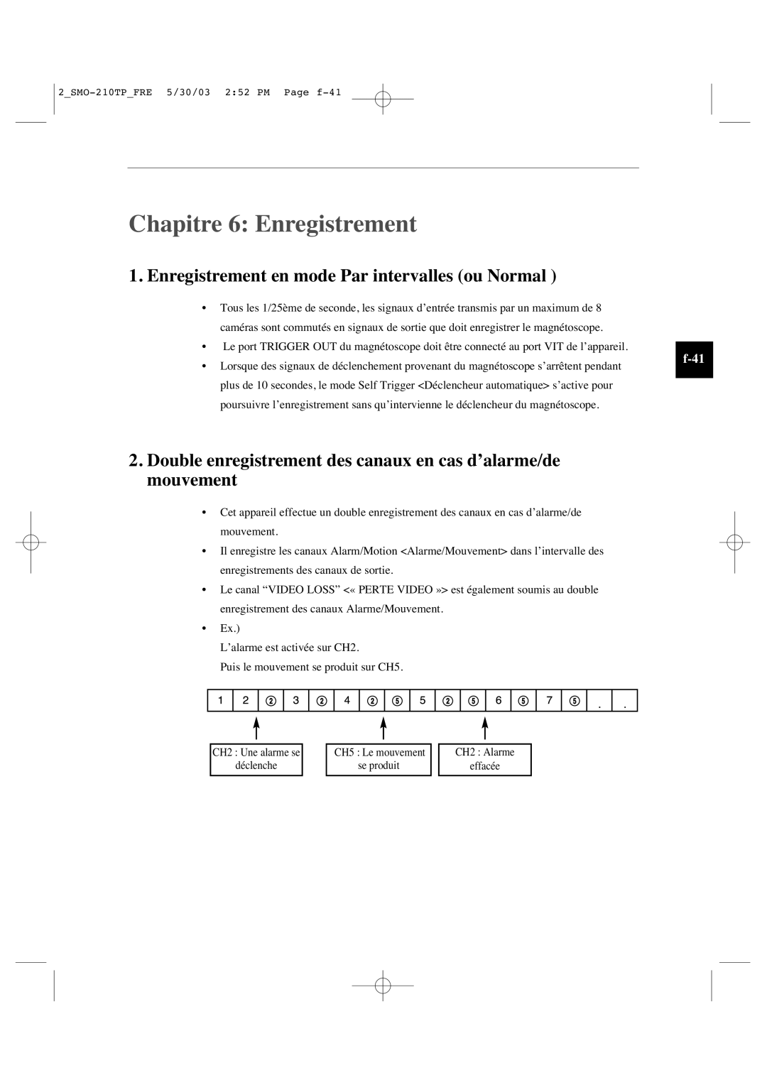 Samsung SMO-210TP manual Chapitre 6 Enregistrement, Enregistrement en mode Par intervalles ou Normal 