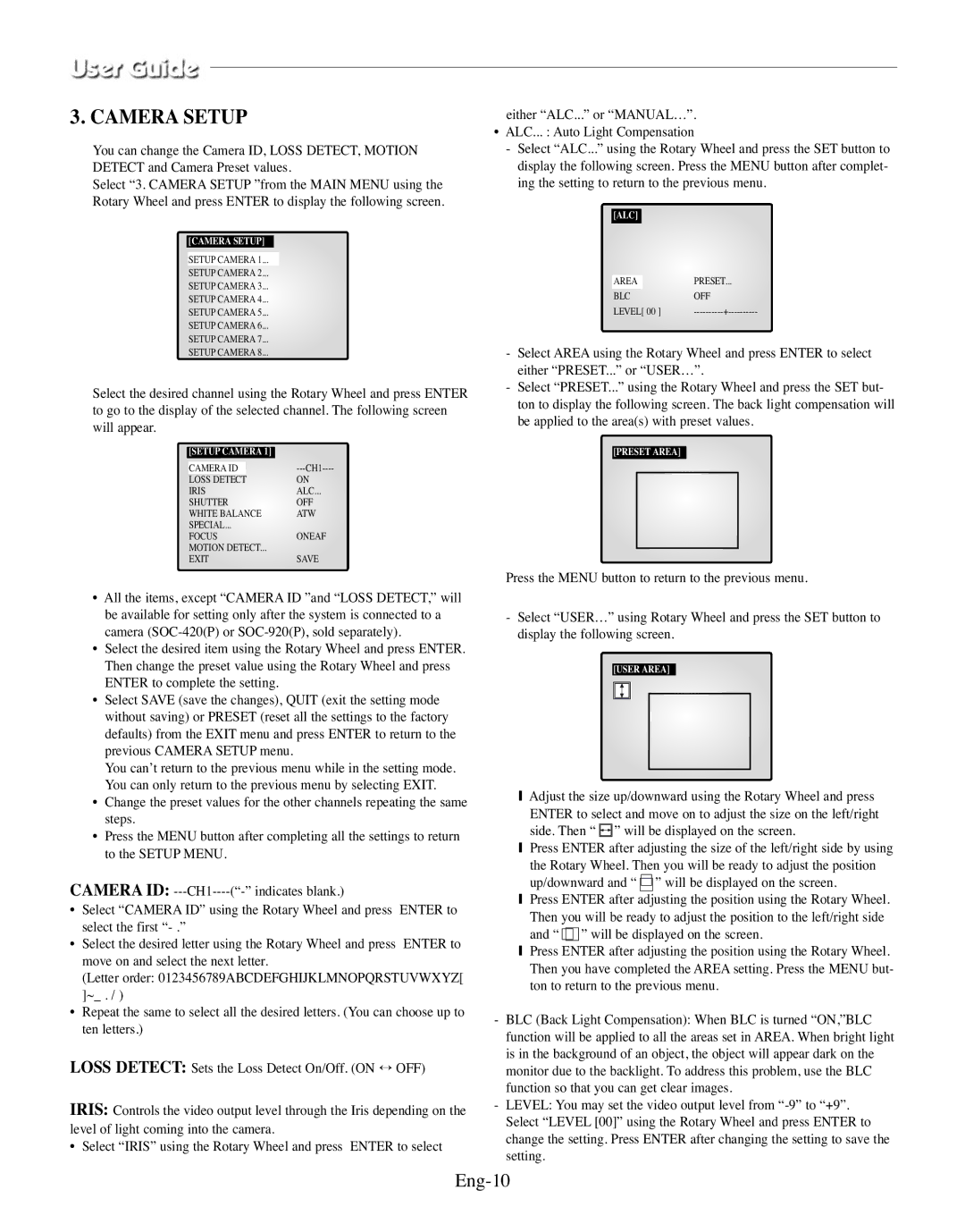 Samsung SMO-210TRP, SMO-210MP/UMG manual Camera Setup, Eng-10 