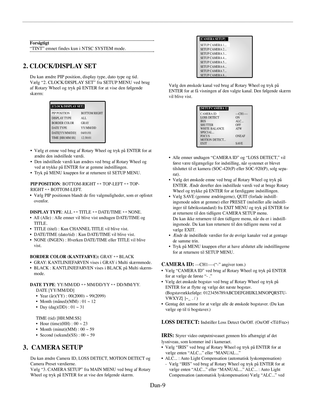 Samsung SMO-210MP/UMG, SMO-210TRP Dan-9, Tint emnet findes kun i Ntsc System mode, Border Color Kantfarve Gray ↔ Black 