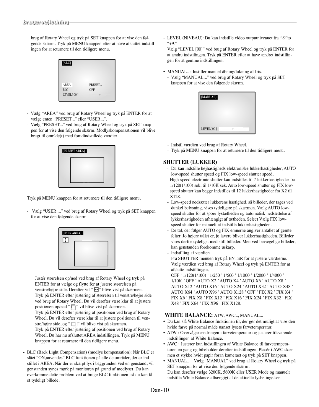 Samsung SMO-210TRP, SMO-210MP/UMG manual Dan-10, Shutter Lukker 