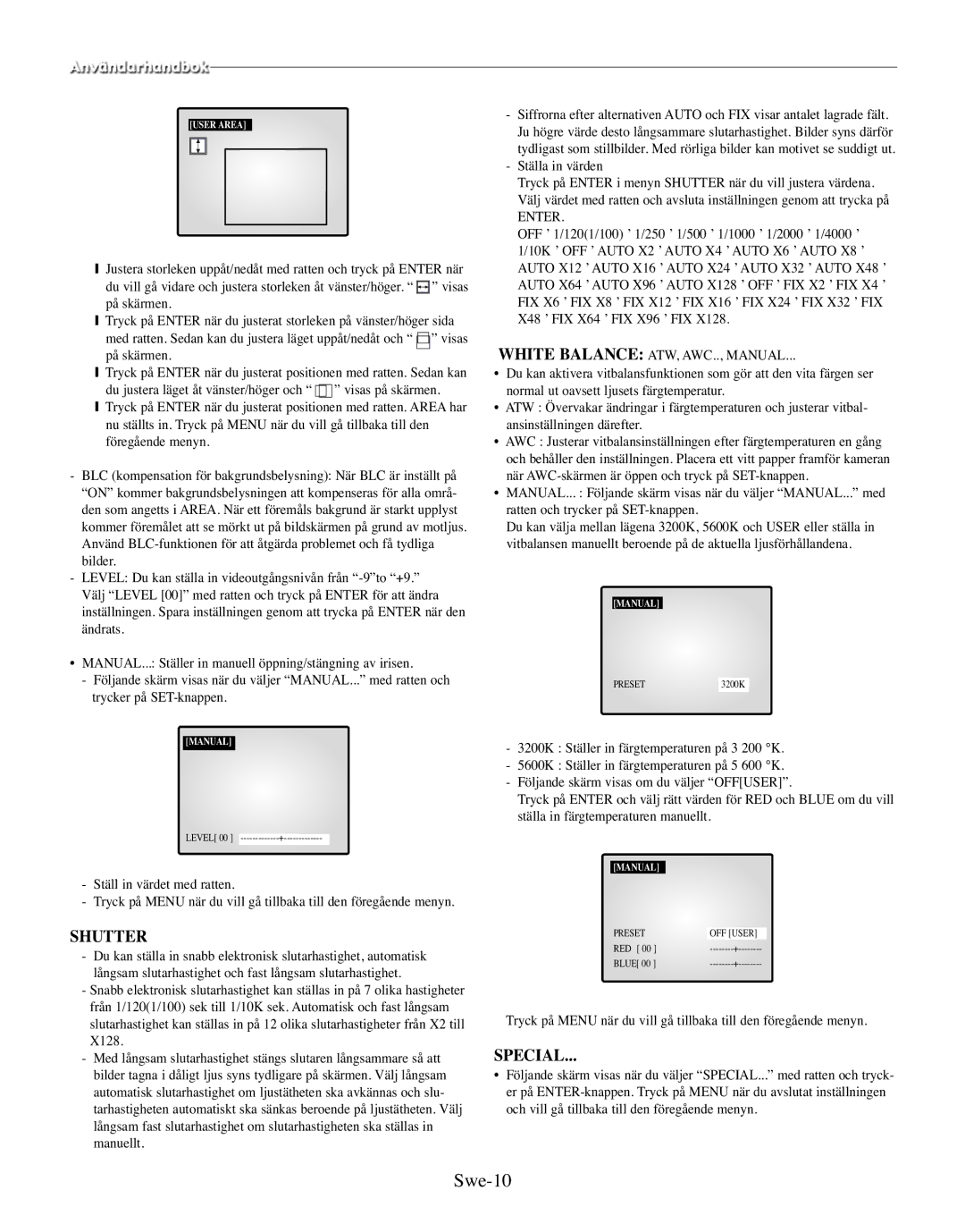 Samsung SMO-210MP/UMG, SMO-210TRP manual Swe-10, Ställa in värden 