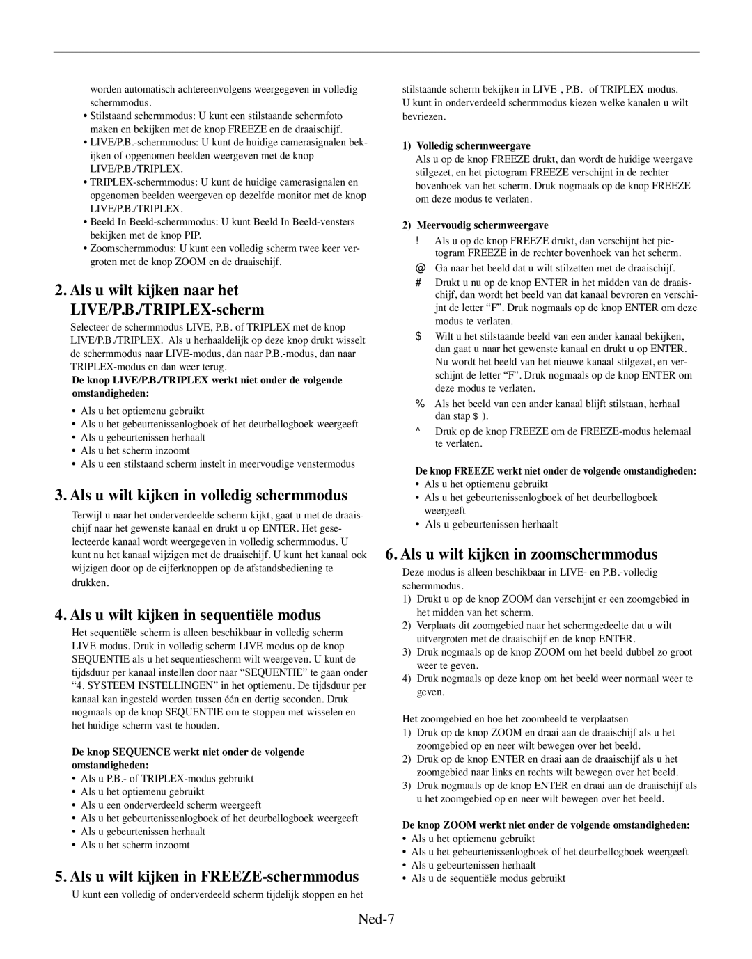 Samsung SMO-210MP/UMG, SMO-210TRP Als u wilt kijken in volledig schermmodus, Als u wilt kijken in sequentiële modus, Ned-7 