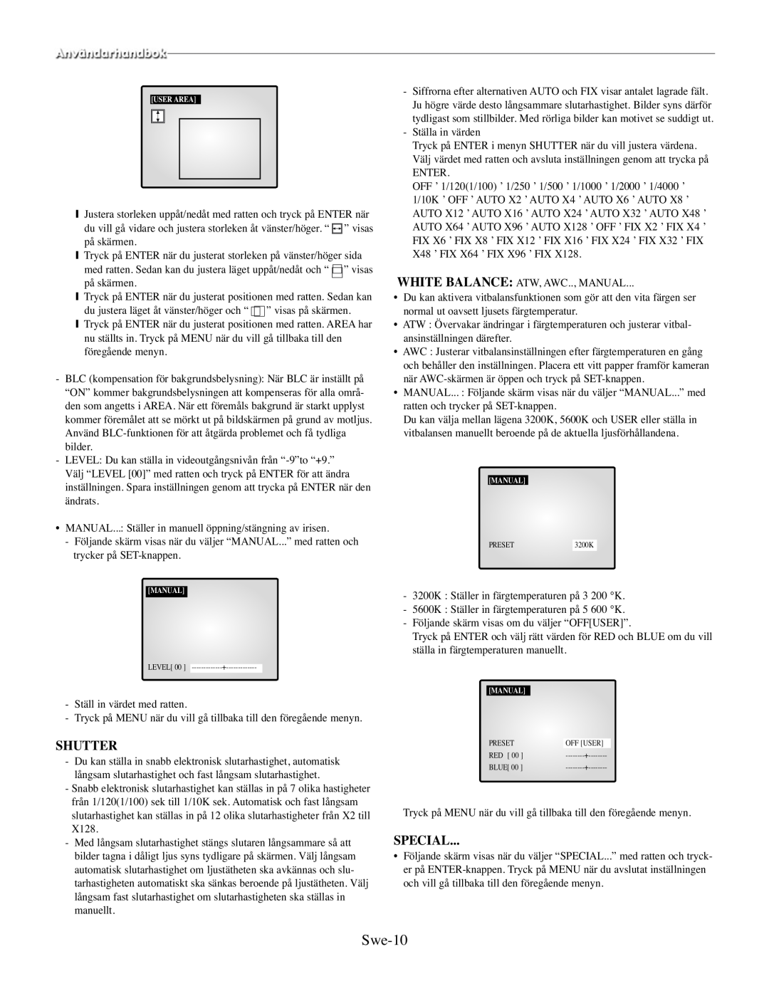 Samsung SMO-210MP/UMG, SMO-210TRP manual Swe-10, Shutter, Special 