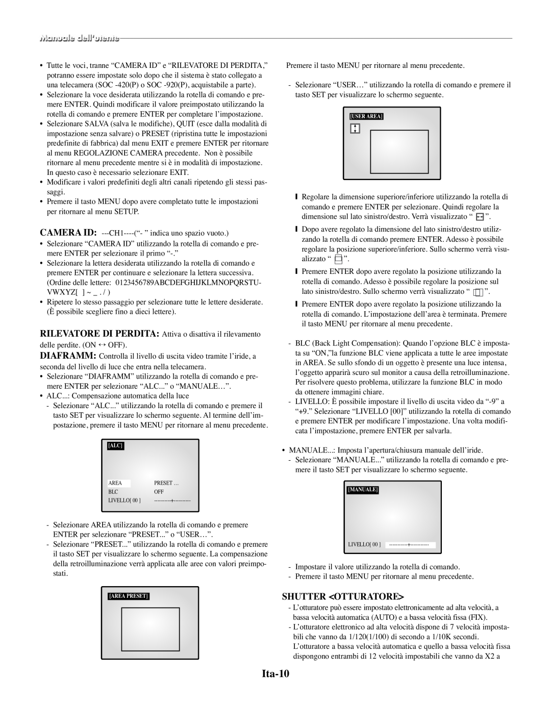 Samsung SMO-210TRP, SMO-210MP/UMG manual Ita-10, Shutter Otturatore 