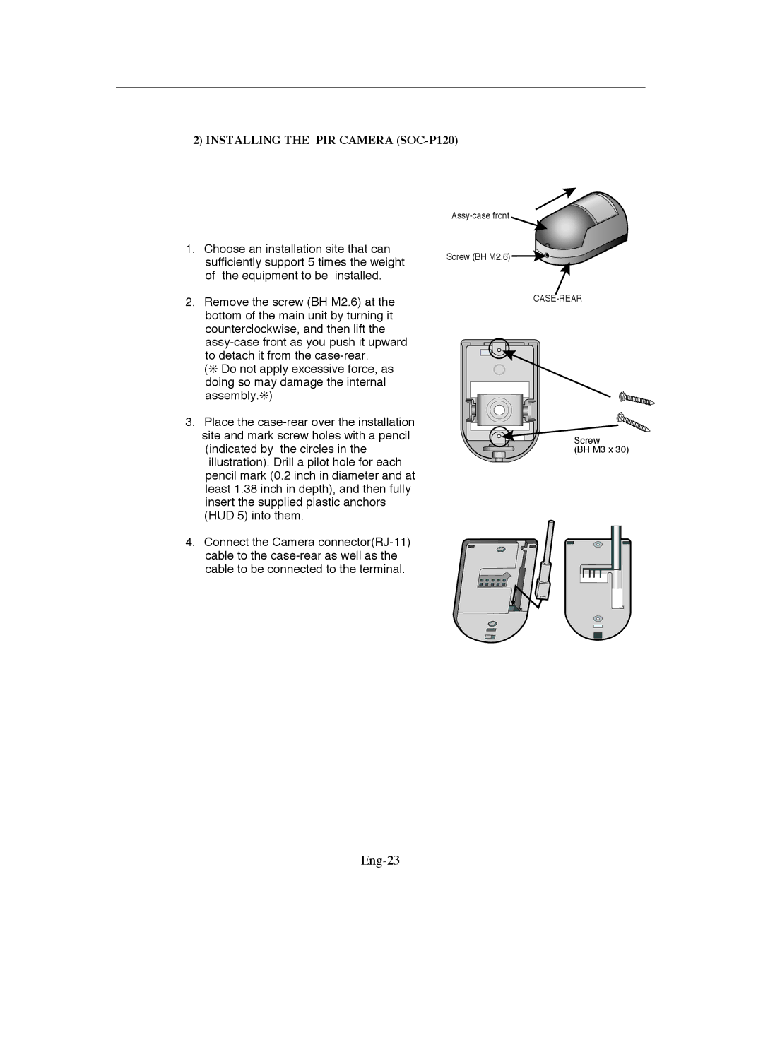 Samsung SMO-150QN, SMO-211QN manual Eng-23, Installing the PIR Camera SOC-P120 