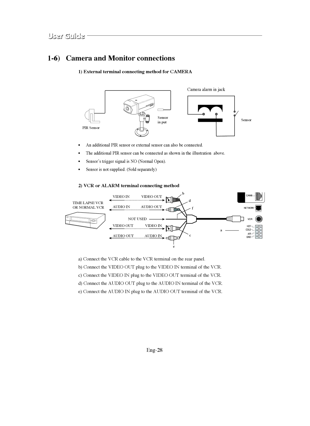 Samsung SMO-211QN, SMO-150QN manual Camera and Monitor connections, Eng-28, External terminal connecting method for Camera 