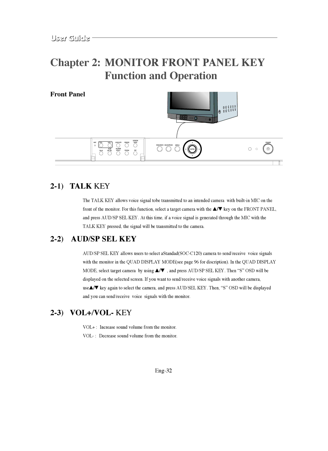 Samsung SMO-211QN, SMO-150QN manual Vol+/Vol- Key, Eng-32 